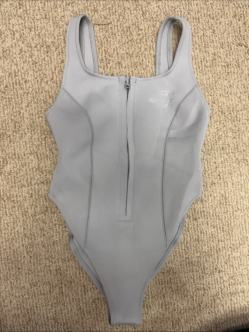 skims silver neoprene scuba one piece bathing suit swim bodysuit zip sport